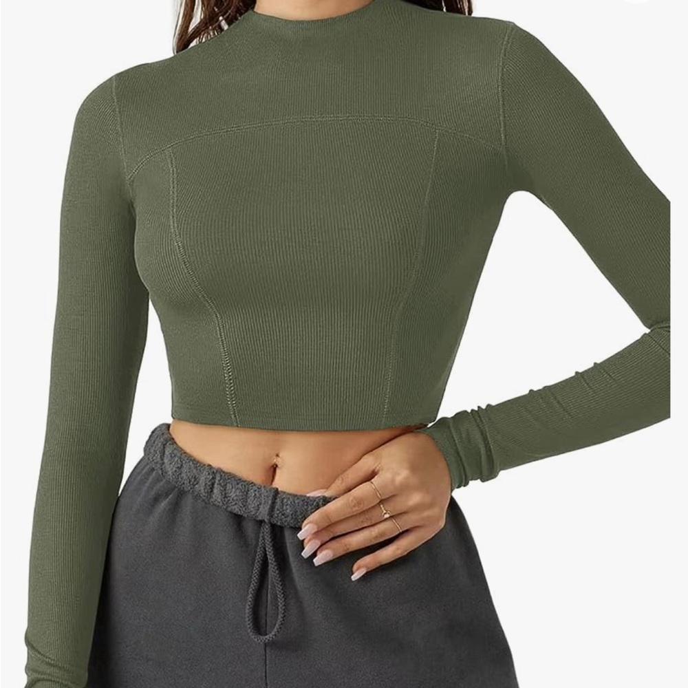 lad lulu green crop top long sleeve